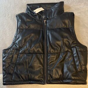 Anthropologie Black Faux Leather Jacket with Silver Zipper